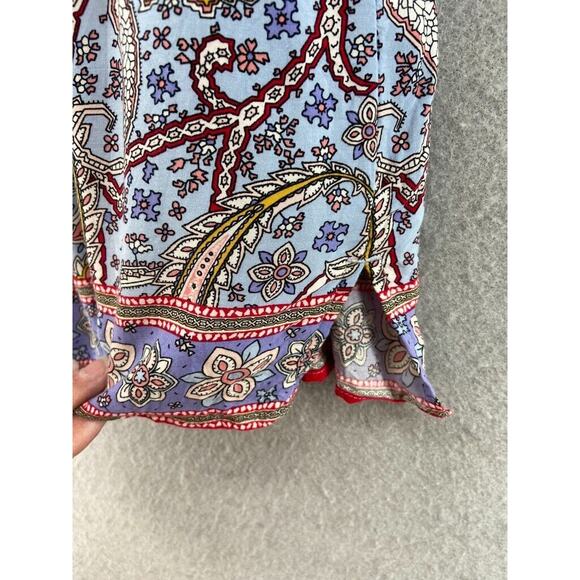 Talbots Shirt Womens Sz XLP Petite Blue Red Tunic Ruffle Tie Neck Lightweight - Picture 6 of 11